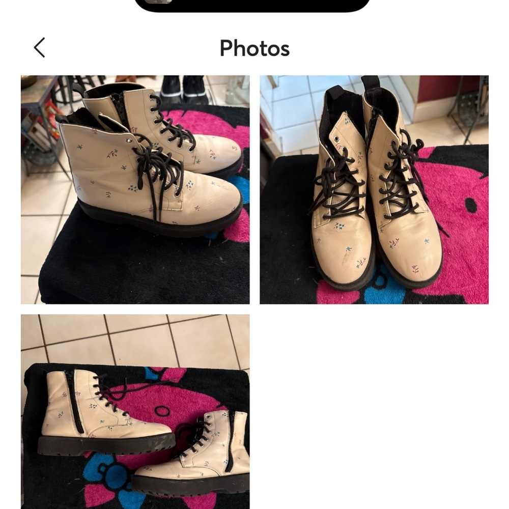 Cream Ankle Boots with Black Laces